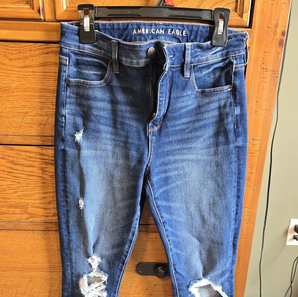 American Eagle Outfitters Women’s Ripped High Rise Jeggings - Dark Blue